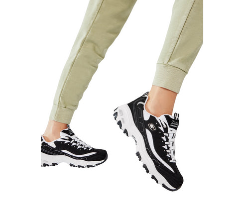 Pantofi sport, dama, SKECHERS D'LITES BIGGEST FAN 11930-BKW negru, piele intoarsa si piele ecologica
